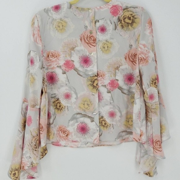 Catherine Malandrino Button Down Back Bell Sleeve Floral Print Blouse Size Small - Picture 4 of 6